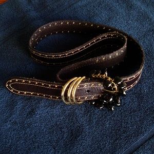 Betsey Johnson Studded Beaded Black Leather Belt